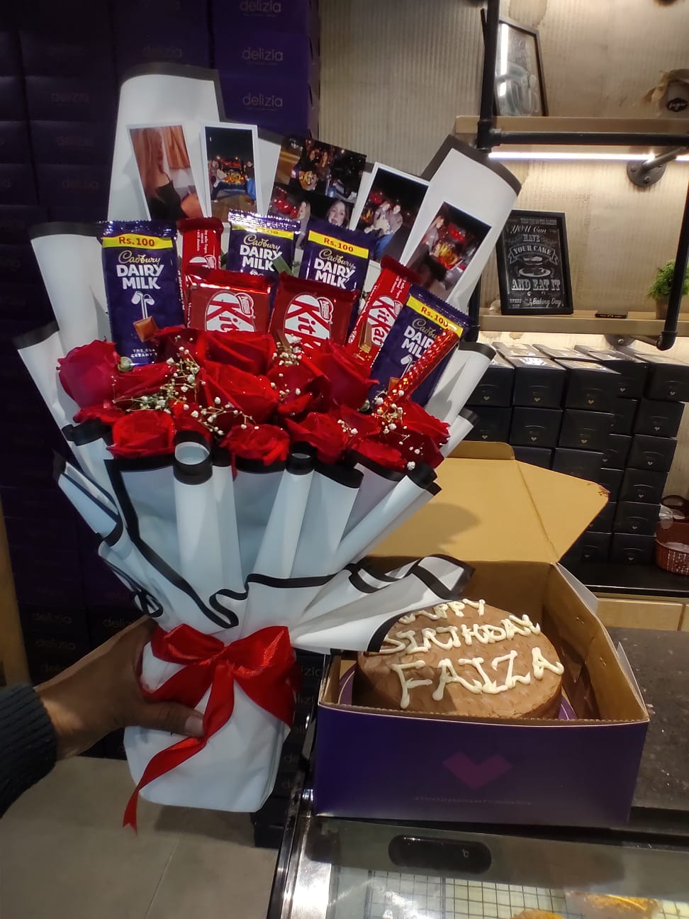 Giant Combo Bouquet (Cake, Chocolates & Photos)
