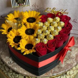Heart Shape Flowers And Chocolate Box For Love