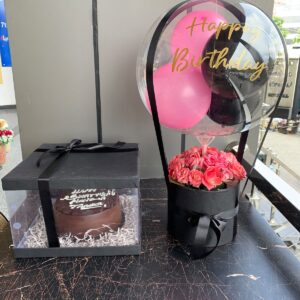 Pink Rose & Cake Balloon Box