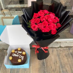 Ferrero Rocher Cake & Red Rose Bouquet